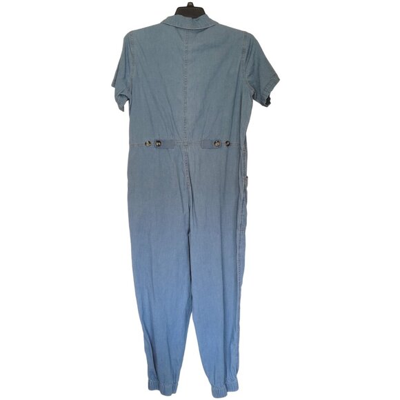Denim Jumpsuit Juniors XL Button Front Elastic Cuffs No Boundaries Pockets Short - Picture 7 of 8